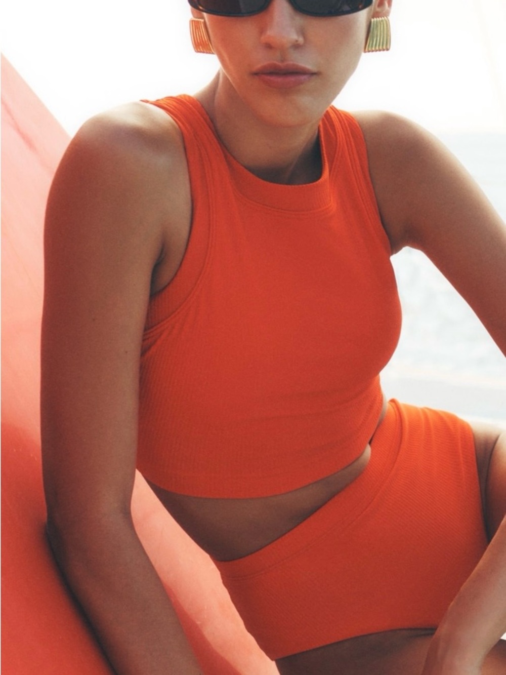 Ribbed Two-Piece Swim Set in Bright Orange